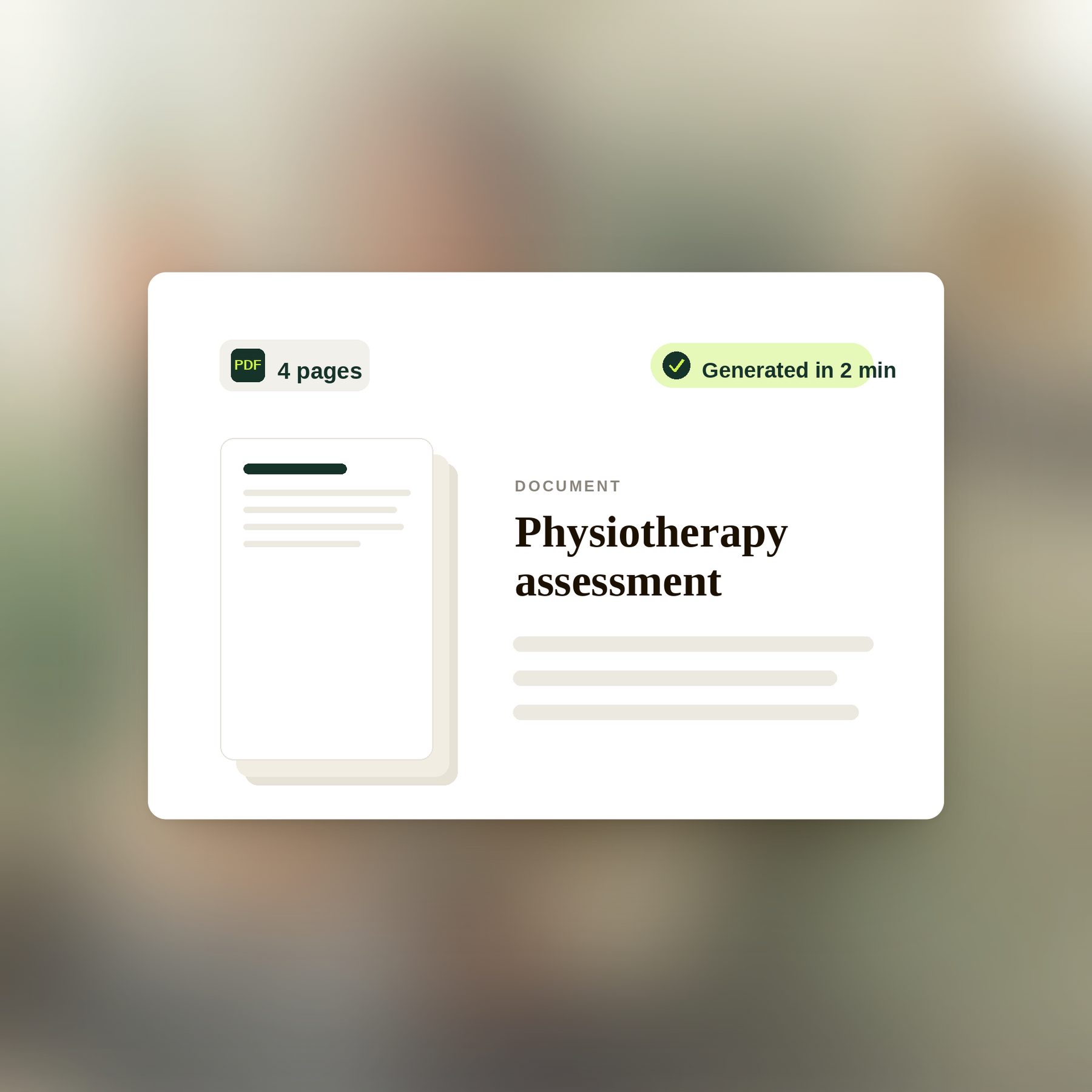 Physiotherapy assessment report generated as PDF